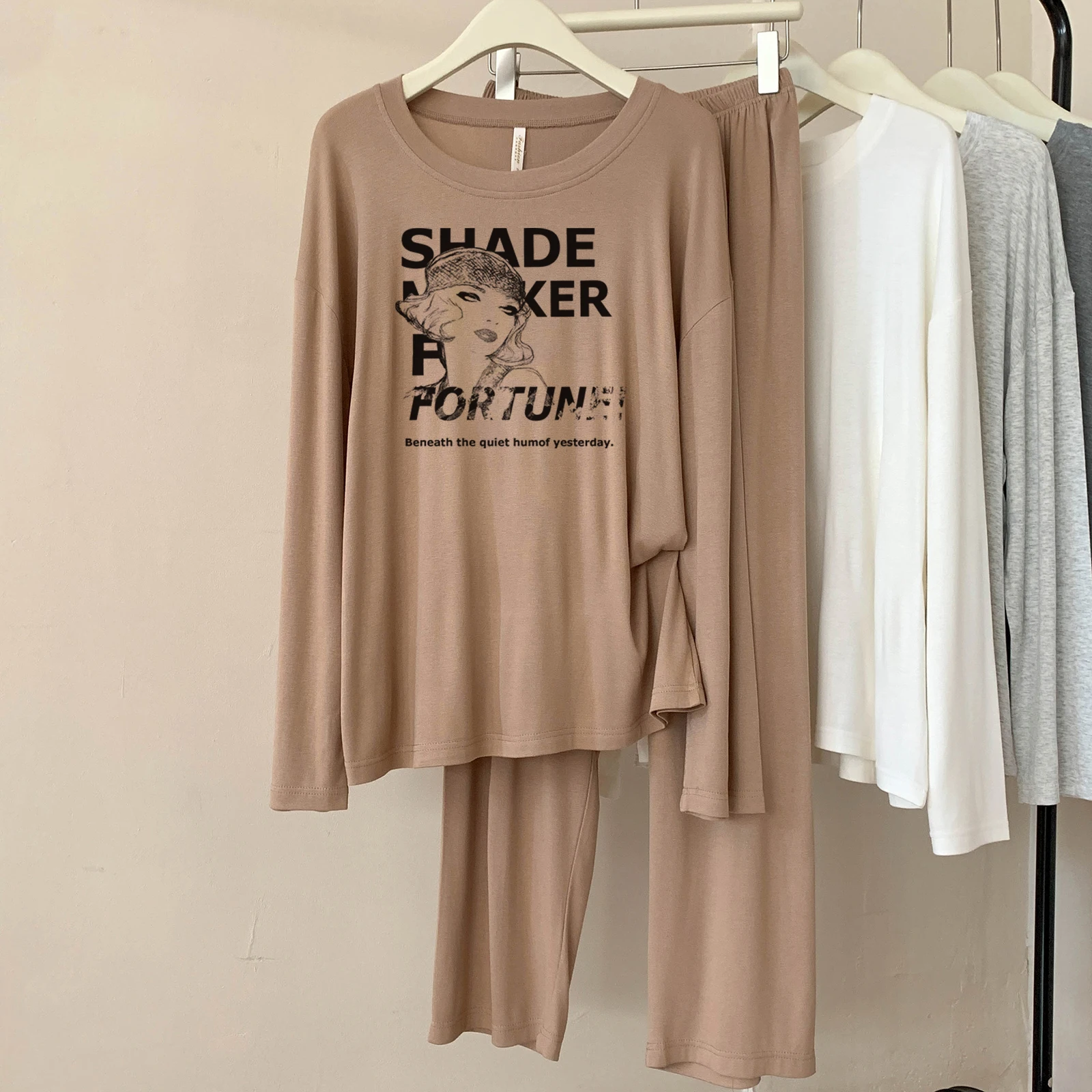 

5117-309 Женская пижама из модала, новый стиль весны и осени, повседневная, простая, однотонная, с круглым вырезом, с длинными рукавами, удобная