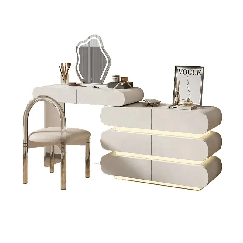 Simple Light Luxury Style Bedroom Furniture Makeup Table Dresser With Mirror Adjustable