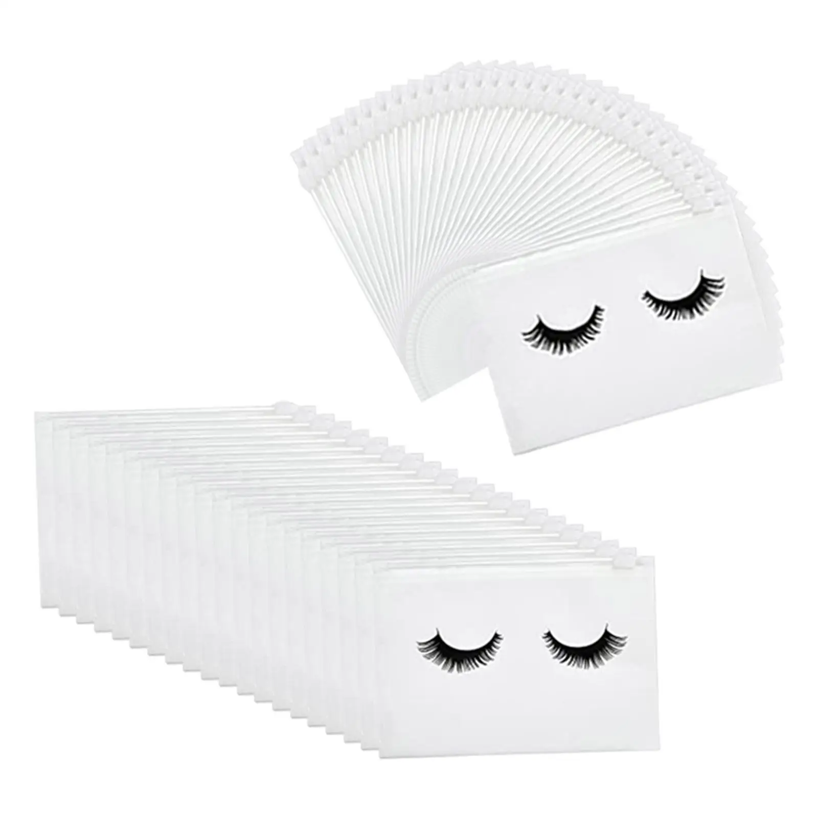 50 Count Lash Bags Eyelash Makeup Bags with Zipper Adorable 18x13cm White