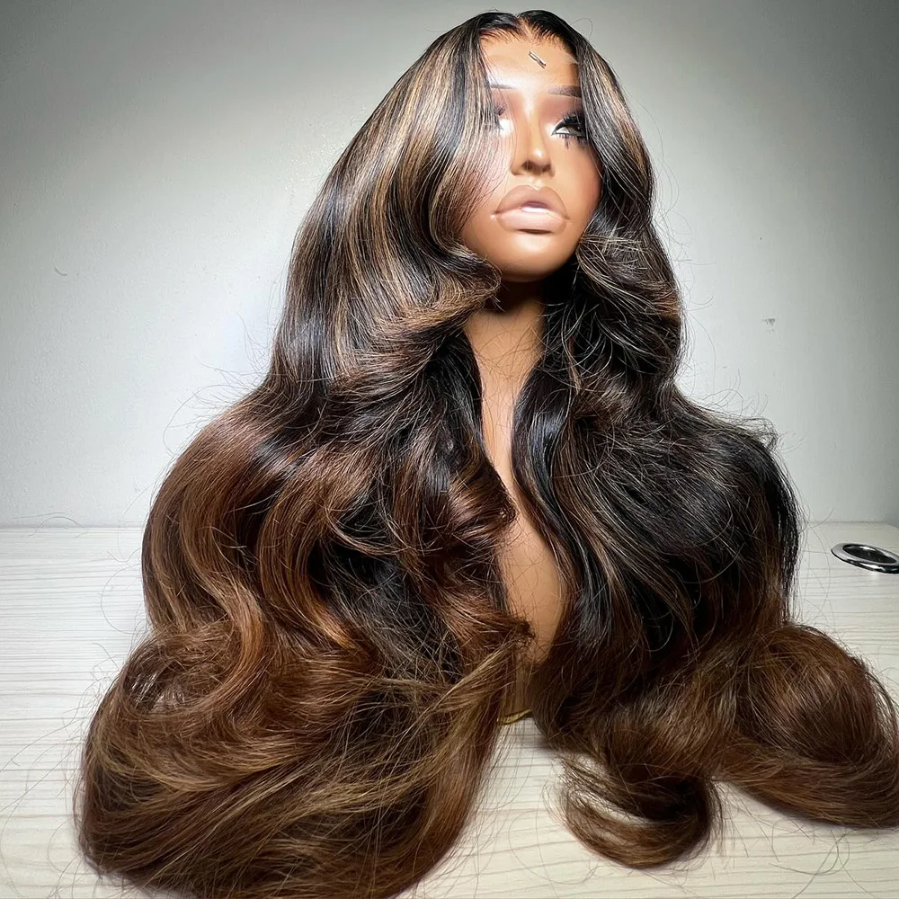 Linhua Highlight Brown Omber Colored 13x6 Transparent Lace Wigs Body Wave 180% 13x4 Lace Frontal Wig Preplucked 5x5 Lace Wig