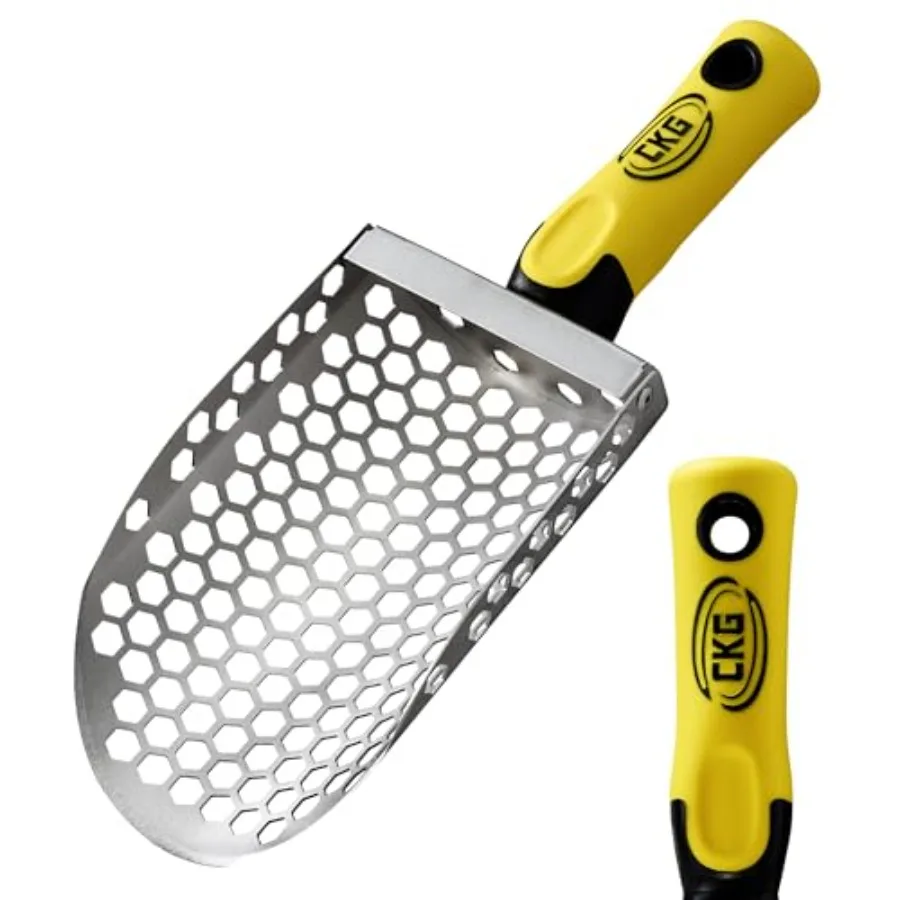 

CKG Hand Sand Scoop for Metal Detecting with Ergonomic Handle Metal Detecting Shovel for Beach Sand Sifter Heavy Duty Stainless