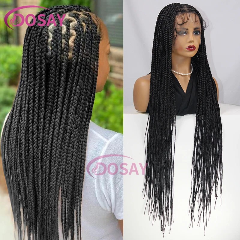 Full Lace Random Braid Wig 36 Inch Knotless Medium Random Part Braids Wig With Baby Hair Synthetic Lace Glueless Box Braided Wig