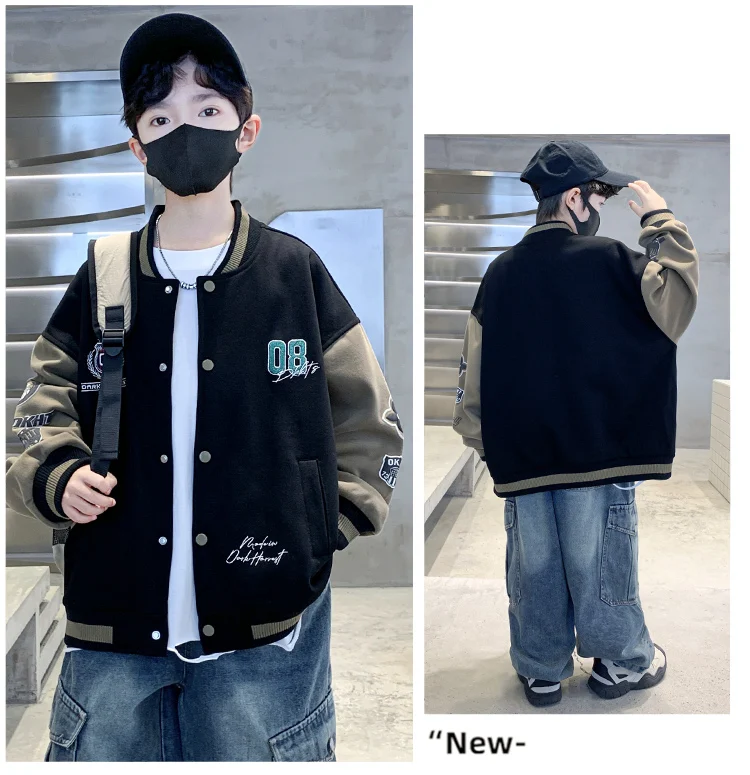 Modische, lässige Baseballjacke im koreanischen Stil für Kinder, geeignet für Teenager und Jungen, als Sportoutfit für Frühling und Herbst, sportliche Baseballjacke. – Detail 3