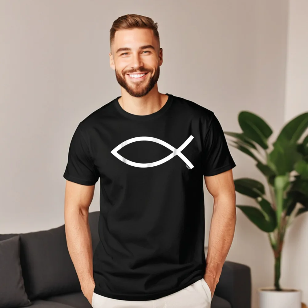 Ichthys Ichthus Christian Symbol Jesus Round Neck T-Shirt Autumn Gift Tops & Tees Short Sleeve Cute 100% Cotton Tops Shirts Men