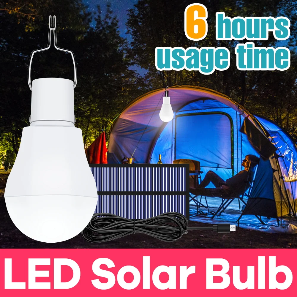 15W LED Solar Lamp Bulb Outdoor Waterproof Spotlight Camping Ultra Bright Portable Bulbs Corridor Garden Courtyard Fill Lighting