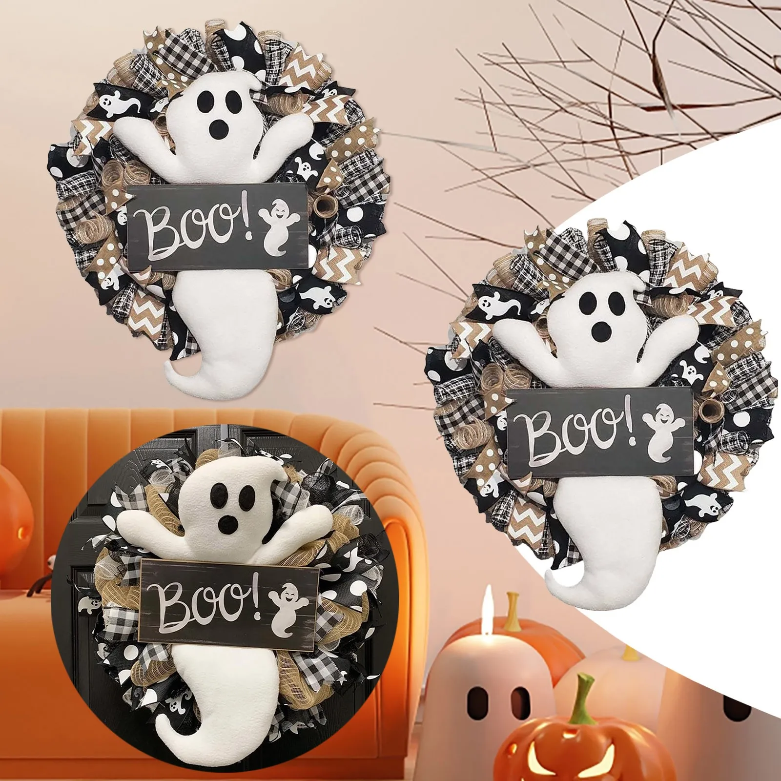 

Halloween Farm Ghost Wreath Halloween Wreath Simulation Ghost Doll Wreath Front Door Interior Scene Home Decor Party Supplies