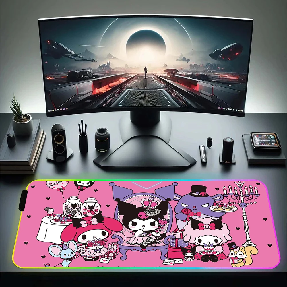 

Cartoon Cute Kuromis RGB Pc Gamer Keyboard Mouse Pad Mousepad LED Glowing Mouse Mats Rubber Gaming Computer Mausepad