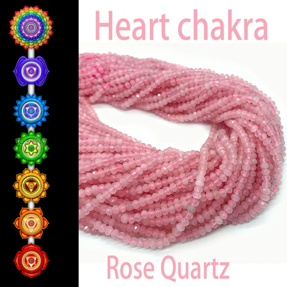 

Anahata Heart Chakra Natural Rose Quartz Crystal Love Stone Small Faceted Beaded Jewelry Making DIY Bracelet Necklace Gift 38cm