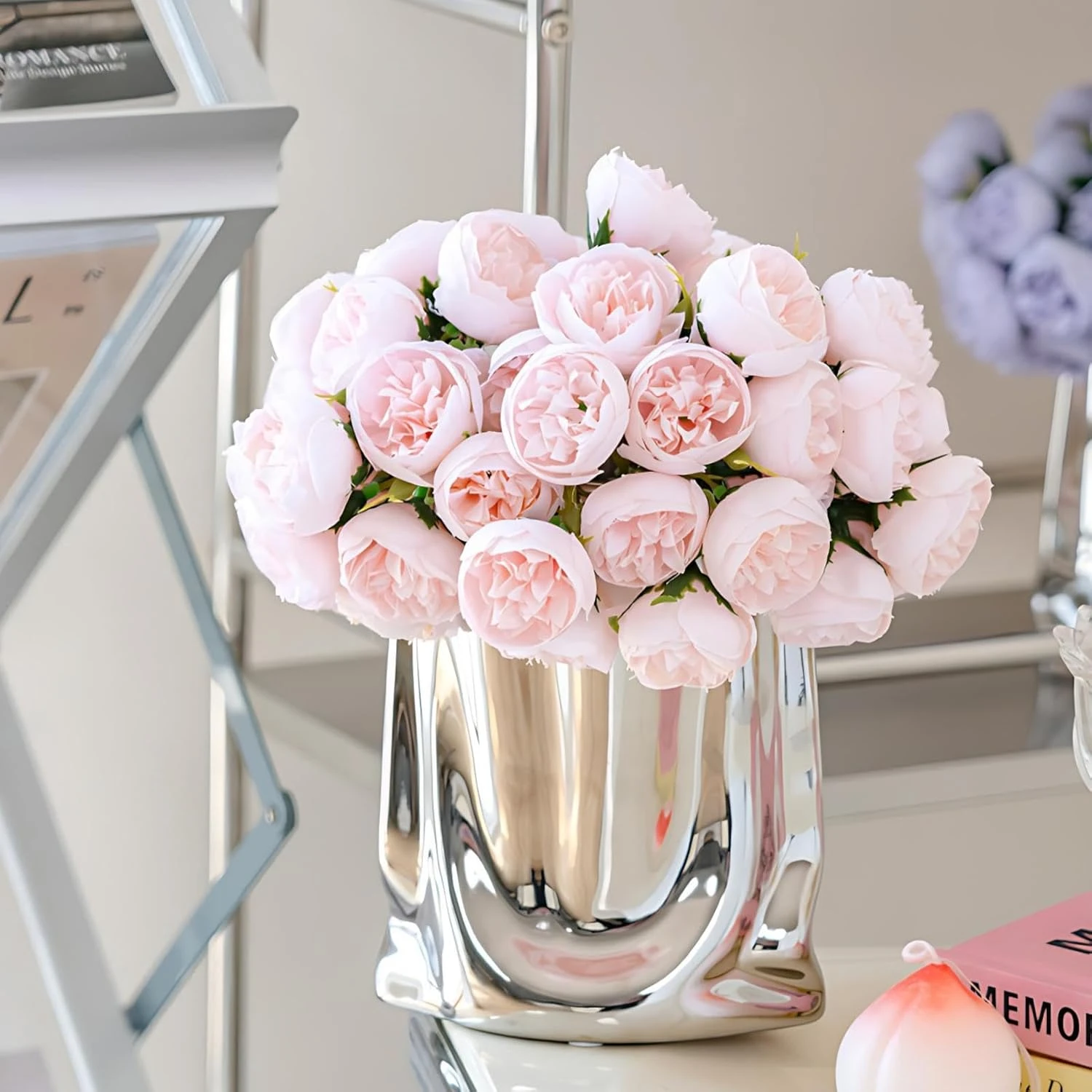 

Camellia Silk Flowers in Vase, 18PCS White Artificial Arrangements for Table Bathroom Dining Room - Faux Bouquet Hairbrush Combs