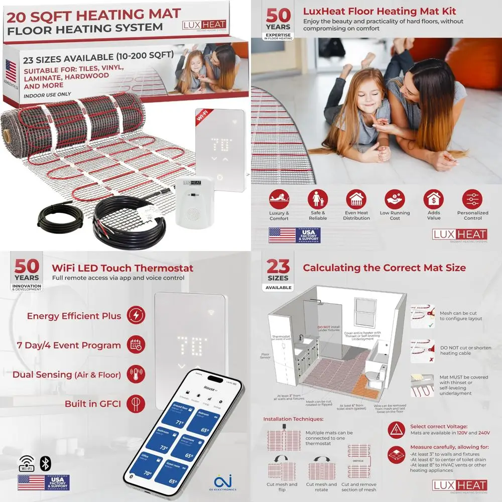 In-Floor Heating System for Tile - 120V Easy Install Kit, 20 Square Feet, Underfloor Heating Solution