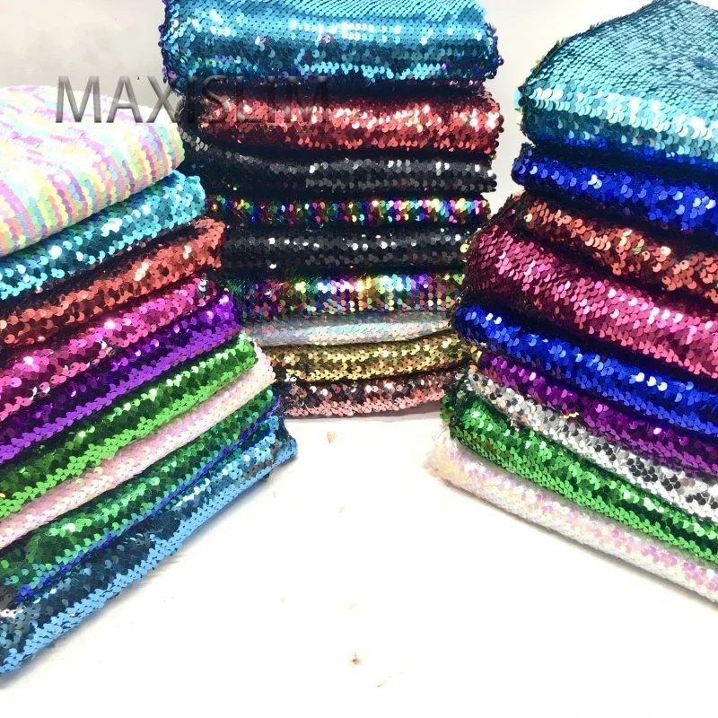 14 Color Glitter Fabric 5MM Double-sided Flipped Sequin Fabric Party Dresses  DIY Shoes Hats Embroidered Satin Fabric Wide：125CM