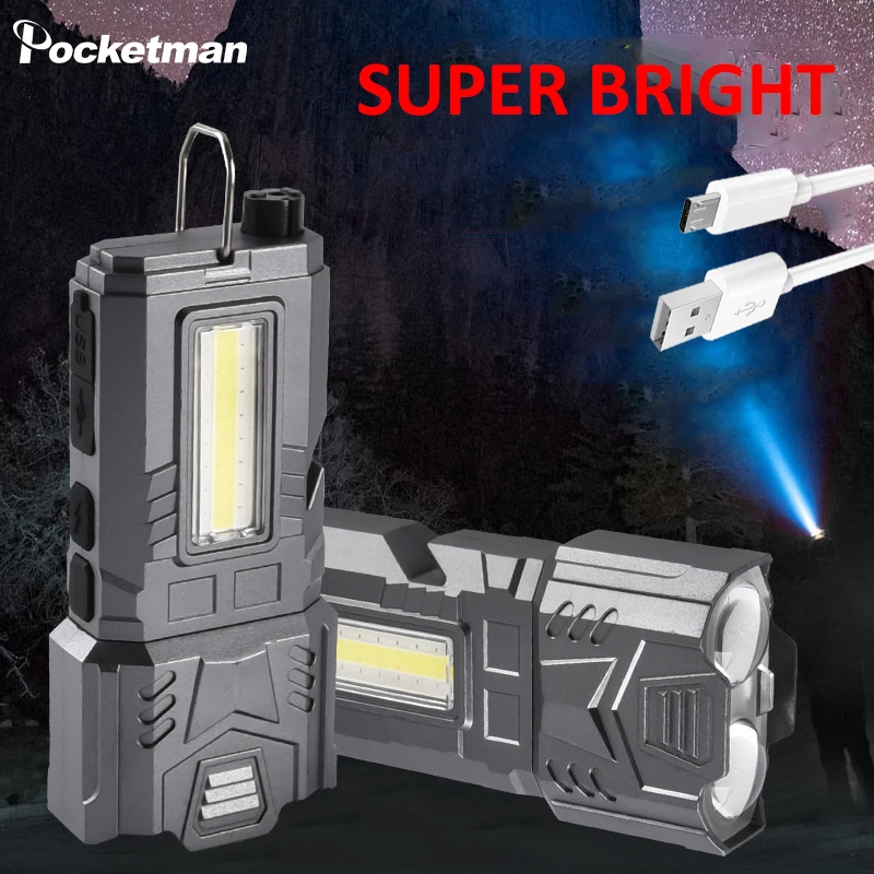 Multifunctional LED+COB Work Light Type-C USB Rechargeable Flashlight Telescopic Zoom Torch Auto Repair Lights Emergency Lamp