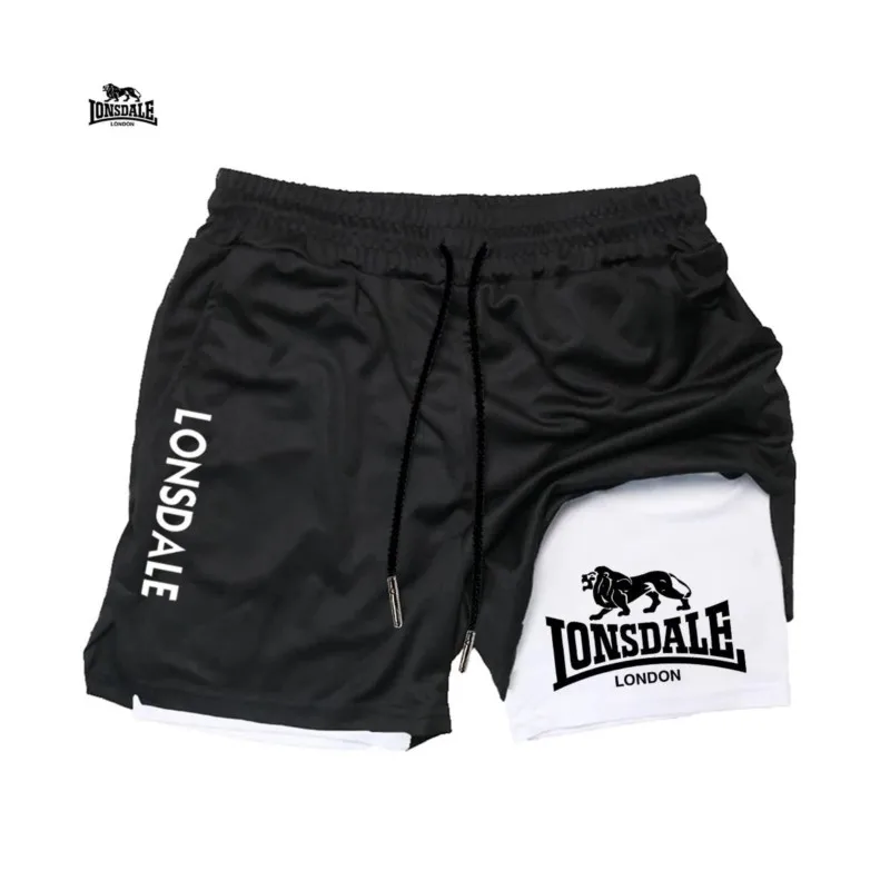 LONSDALE Herren-Sportshorts mit doppelter Schicht, zwei-in-eins, lässig, schnell trocknend, atmungsaktiv, Sommer-Laufbekleidung, kurz