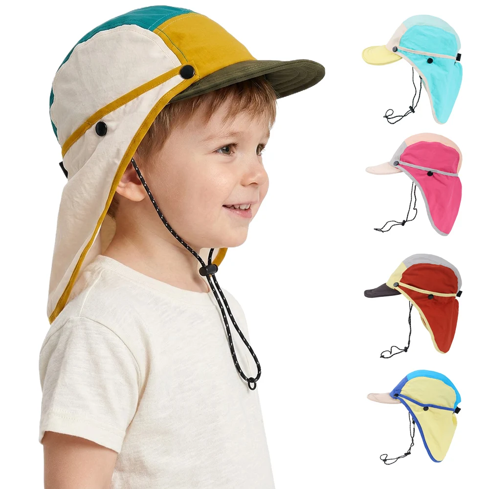Neuer Sommer-Sonnenhut für Kleinkinder mit Schultterabdeckung, weicher Krempe, Baby-Sonnenhut für Outdoor-Aktivitäten, Kappe für 3-8 Jahre alte Jungen und Mädchen, Strand-UV-Schutzhut