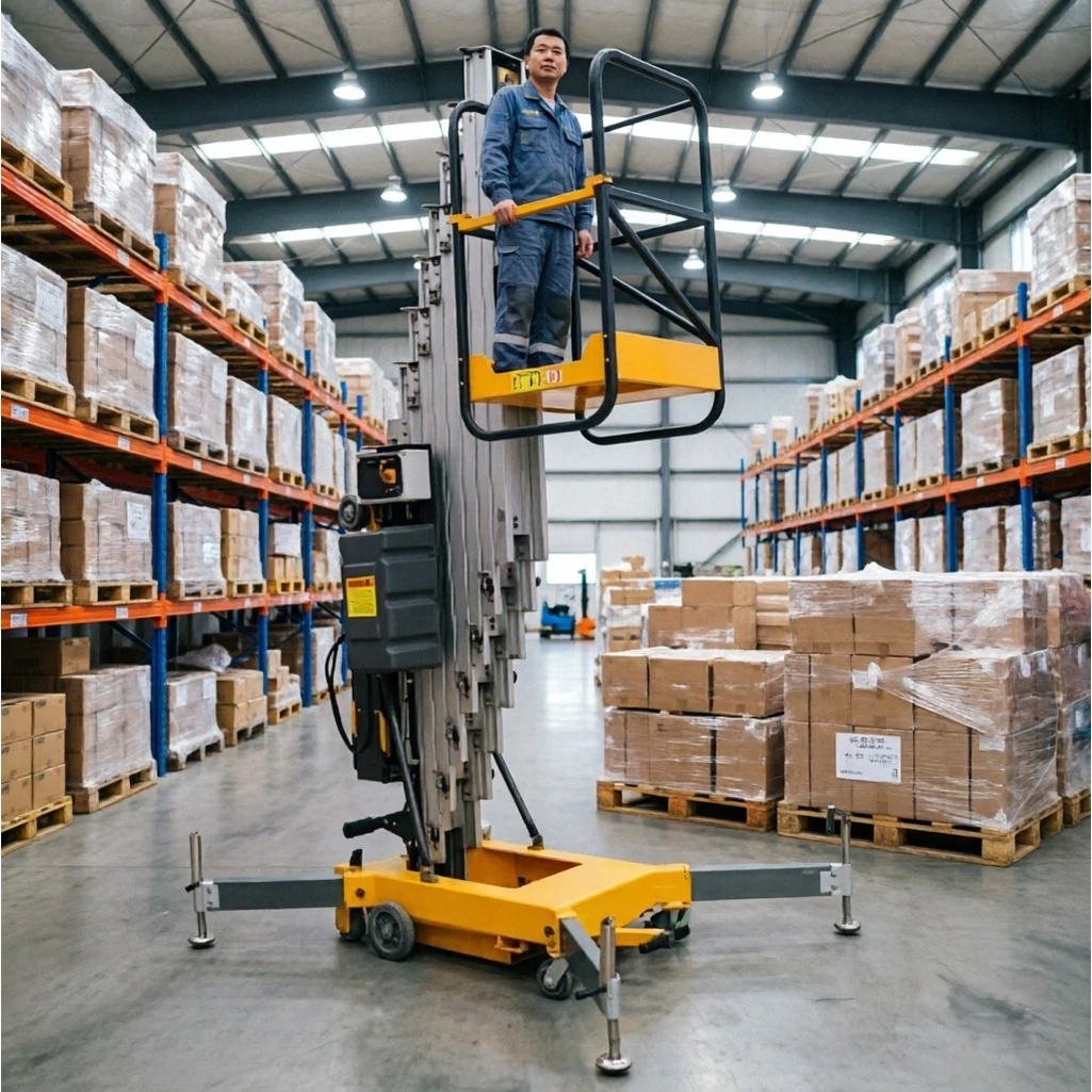Electric Aluminum Alloy Man Lifter Shockproof Hydraulic Cylinder Stable Ascend Descend Office Building Decoration Machine