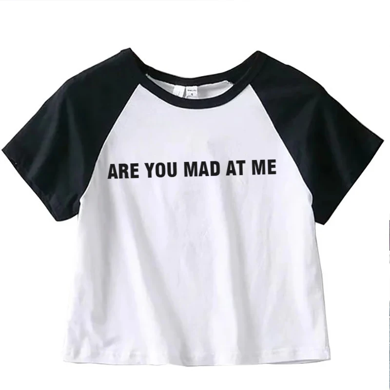 

Funny Y2k T-Shirt Are You Mad at Me Letter Graphic Printed Crop Tops Sexy Cute Baby Tee Fairy Grunge TShirt Women Tee Streetwear