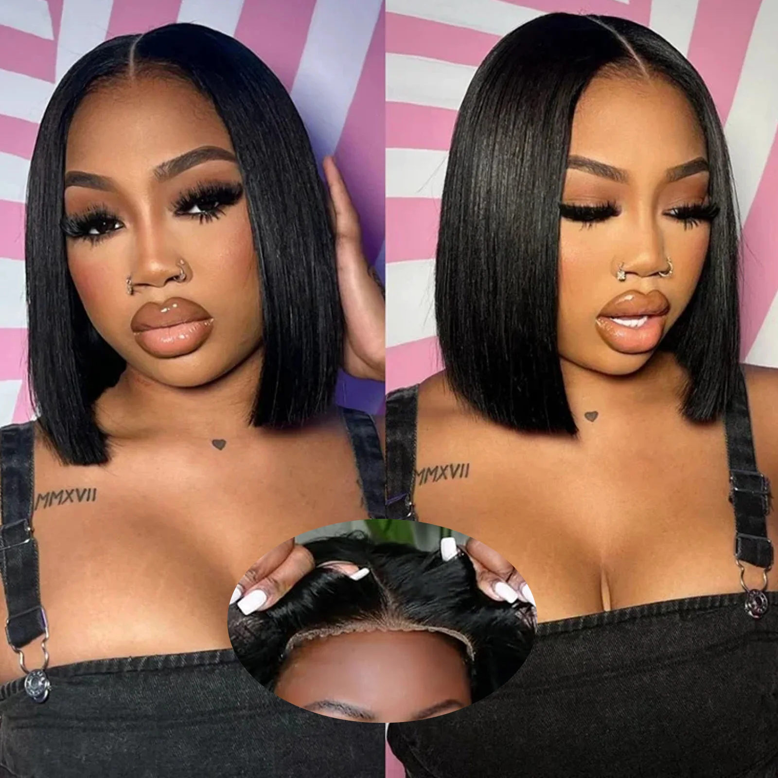 Short Ready to Wear Bob Wig HD Lace Frontal Wig Human Hair Bone Straight Pre Cut Pre Plucked 5x5 Lace Closure Glueless Wigs BOBO