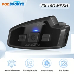 Fodsport Mesh Intercom FX10C Motorcycle Helmet Headsets Earphone Bluetooth Motobike Headset Music Share FM Radio Waterproof