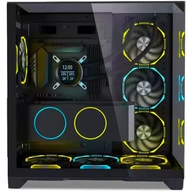 GAMING O11 Vision Caja compacta para PC ATX Mid Tower de acero inoxidable negro con soporte trasero de contacto - O11VPX Caja negra para PC