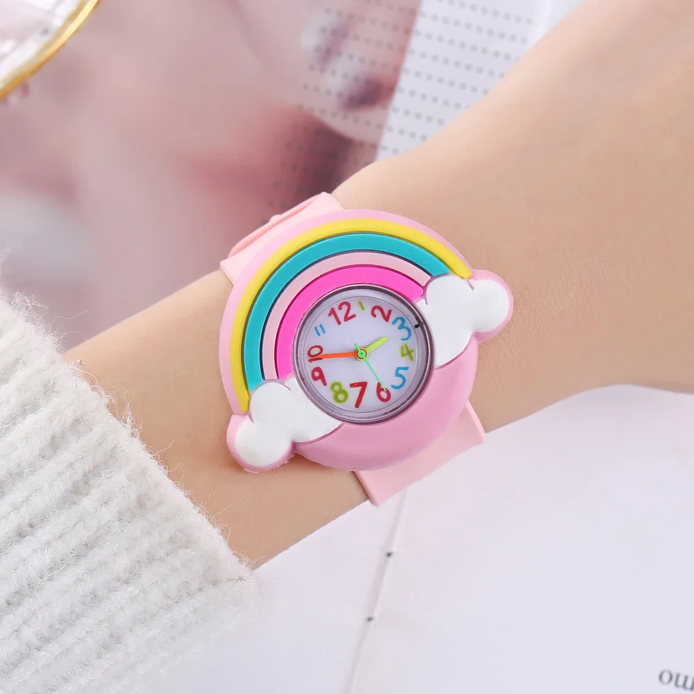 2024 New Rainbow Cloud Printed Silicone Band Children\'s Watch Girl Cute Cartoon Quartz Watch Kids Watches Boys Girl Watche