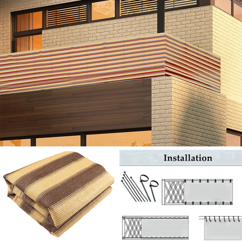 New Coffee Brown Stripe Balcony Privacy Screen Backyard Garden Fence Mesh Apartment Terrace Safty Privacy Net Outdoor Awning