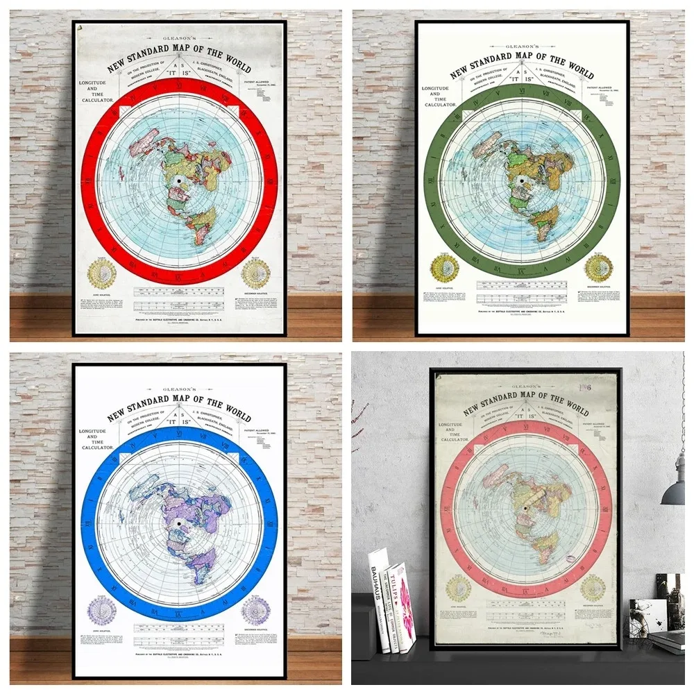 Flat Earth Map Gleason New World Map Wall Art Painting for Aesthetic Living Room Decor Modern Canvas Poster