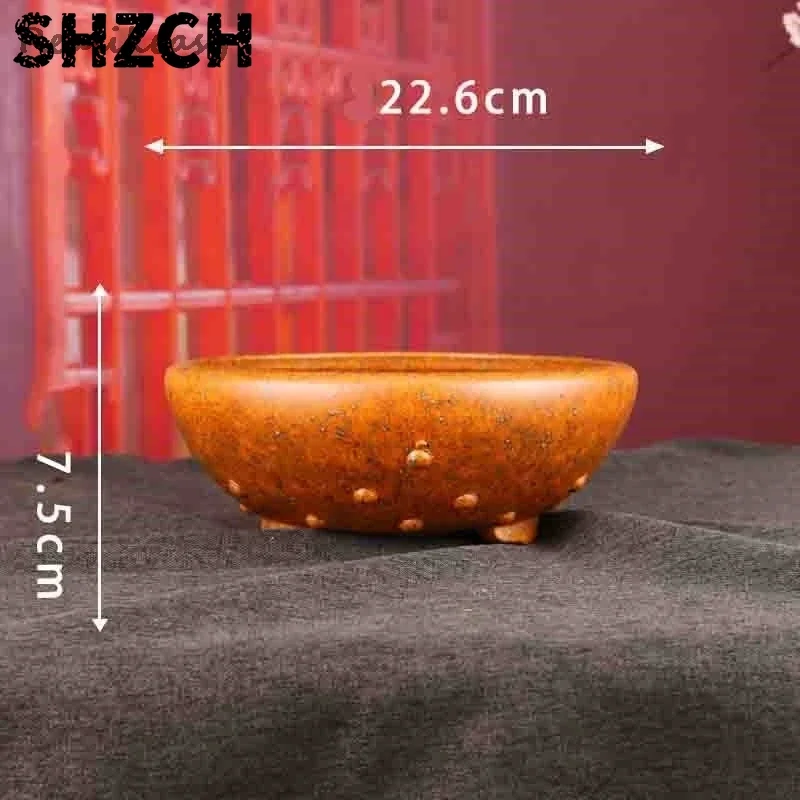 2025 New Chinese Handcrafted Round Ceramic Flower Pot Home Desktop Simple Breathable Bonsai Flower Pot WIth Hole 2Colors LH847