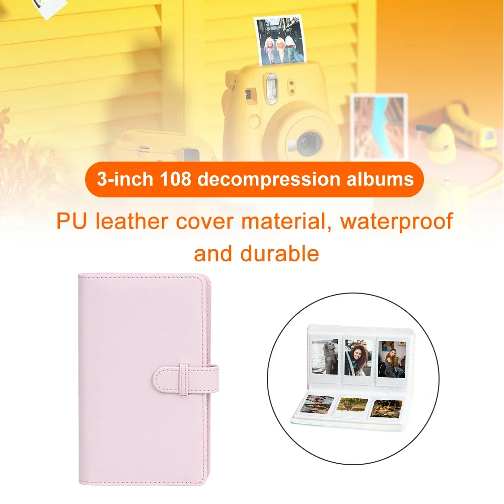 108 Sheets Portable 3 inch Photo Album for Fujifilm Instax Mini 12 for Collection Green Pink Ticket Card Collection Book