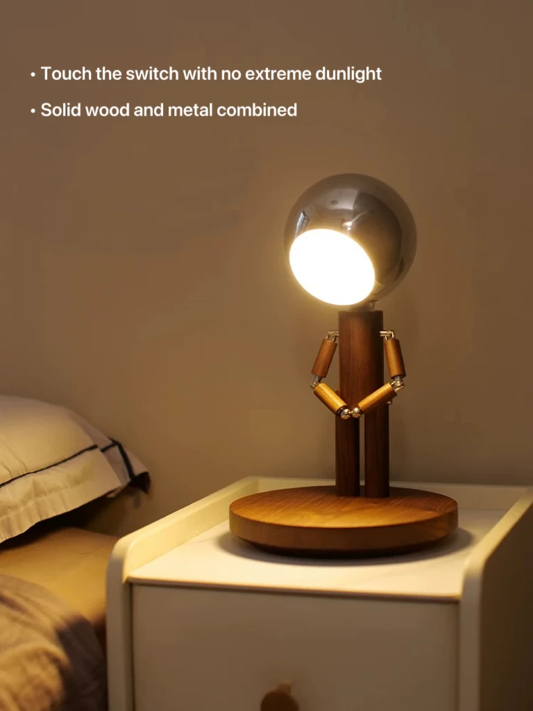 Table lamp, bedroom bedside atmosphere lamp, table with solid wood ornaments, charging incompulable brightness
