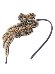 Women's Vintage 1920s Hand-Beads Retro Big Flower Leaf Flapper Headband, Gold