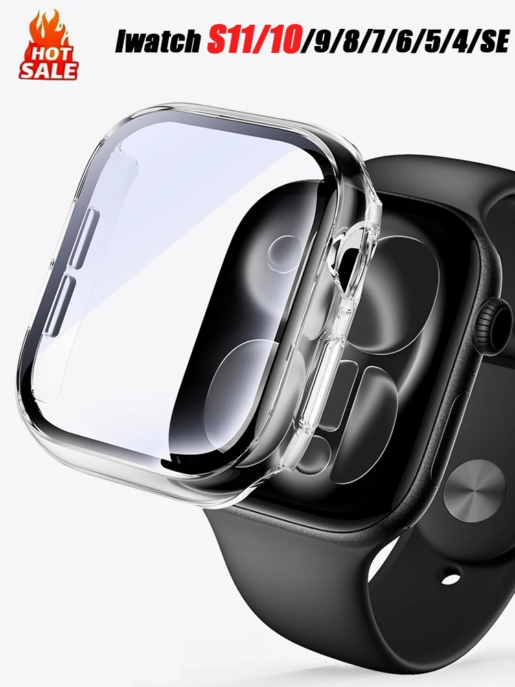 Gehärtetes Glas + Abdeckung für Apple Watch Gehäuse 46 mm 42 mm 45 mm 41 mm 44 mm 40 Displayschutzfolie Apple Watch Zubehör 11 10 9 6 SE 7 8