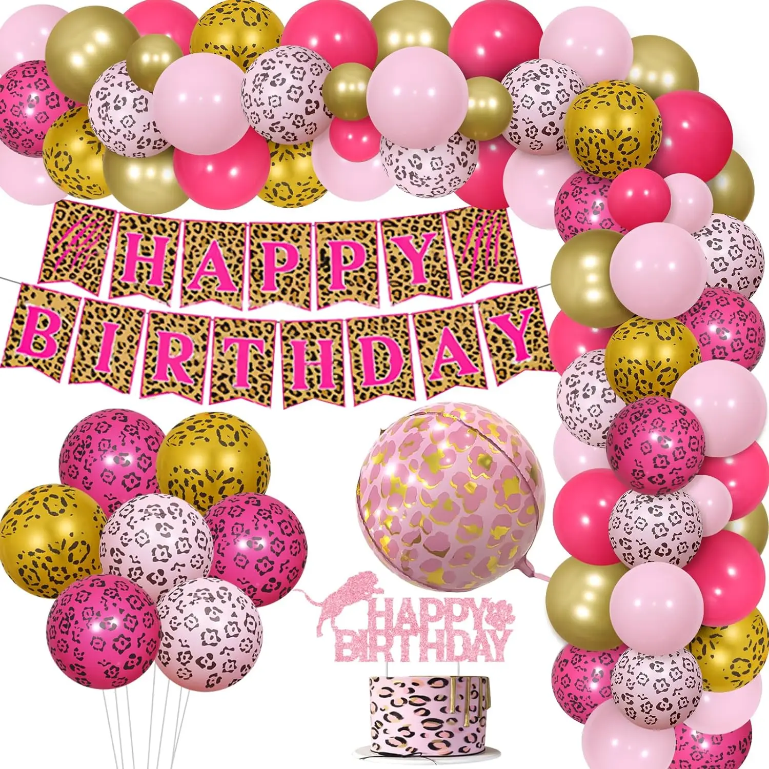 

Leopard Birthday Party Decor Happy Birthday Banner Cake Topper Cheetah Jungle Safari Theme Party Decor for Girl Bday Party