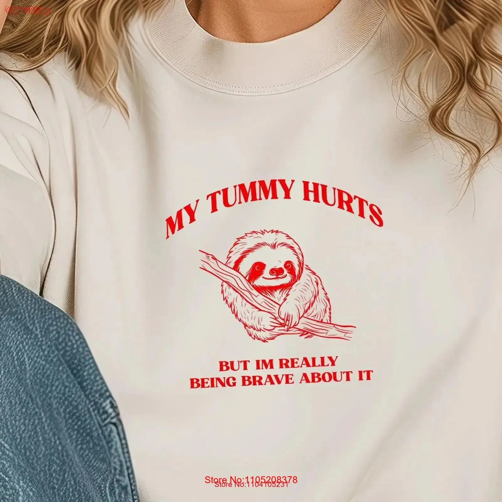 My Tummy Hurts But Im Really Being Brave About IT T Shirt Chronic Illness Healthy Living Funny Sloth 12 T1584 vintage Washed