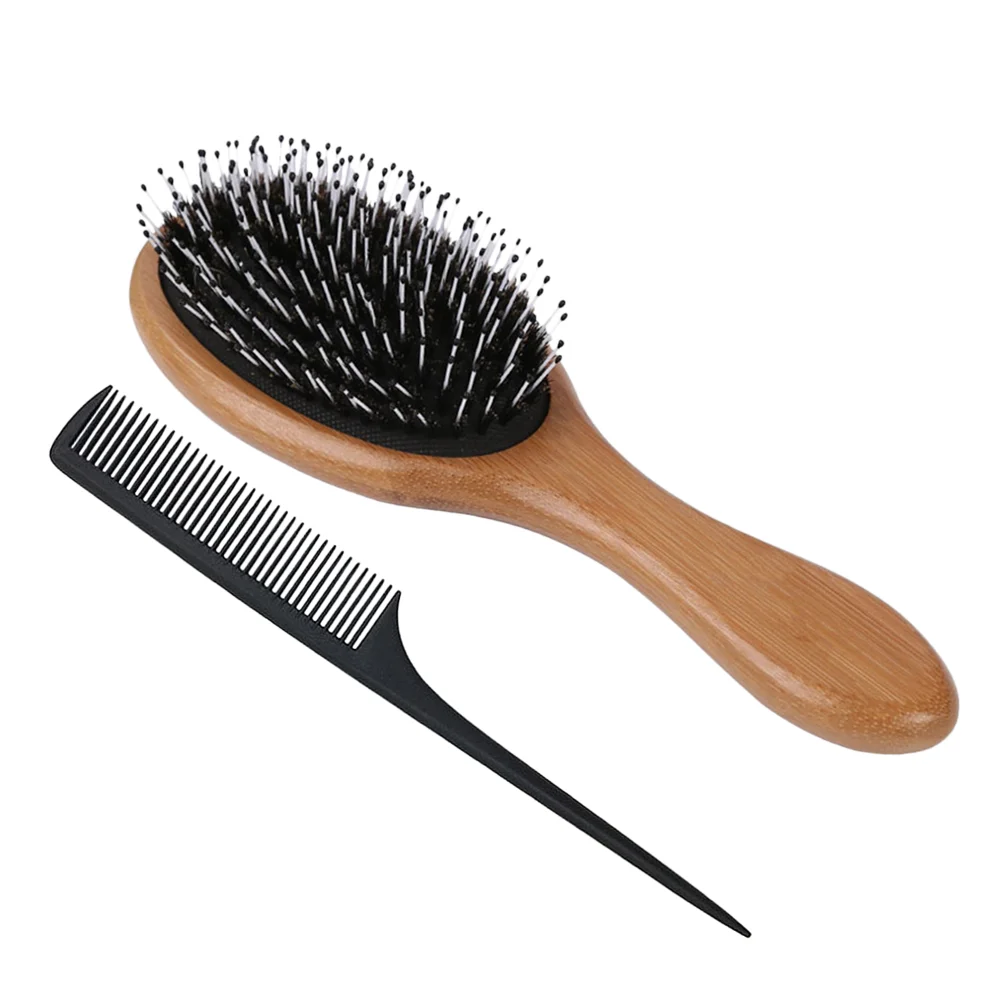 Peigne de massage pour cheveux bouclés, brosse en bois, pointe de voyage, queue, cuir chevelu domestique, 2 pièces