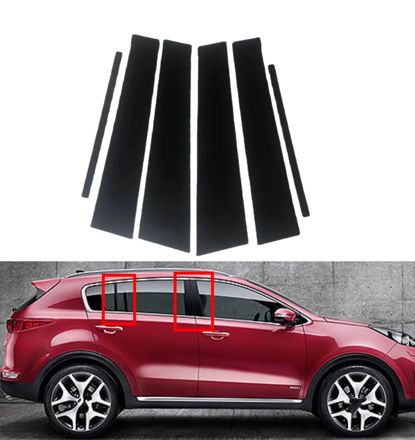 Kia Sportage r 2011 2012 2013 2014 2015 2016用の光沢のある黒い柱のポスト、車のドアの窓のトリムカバーステッカー、6個