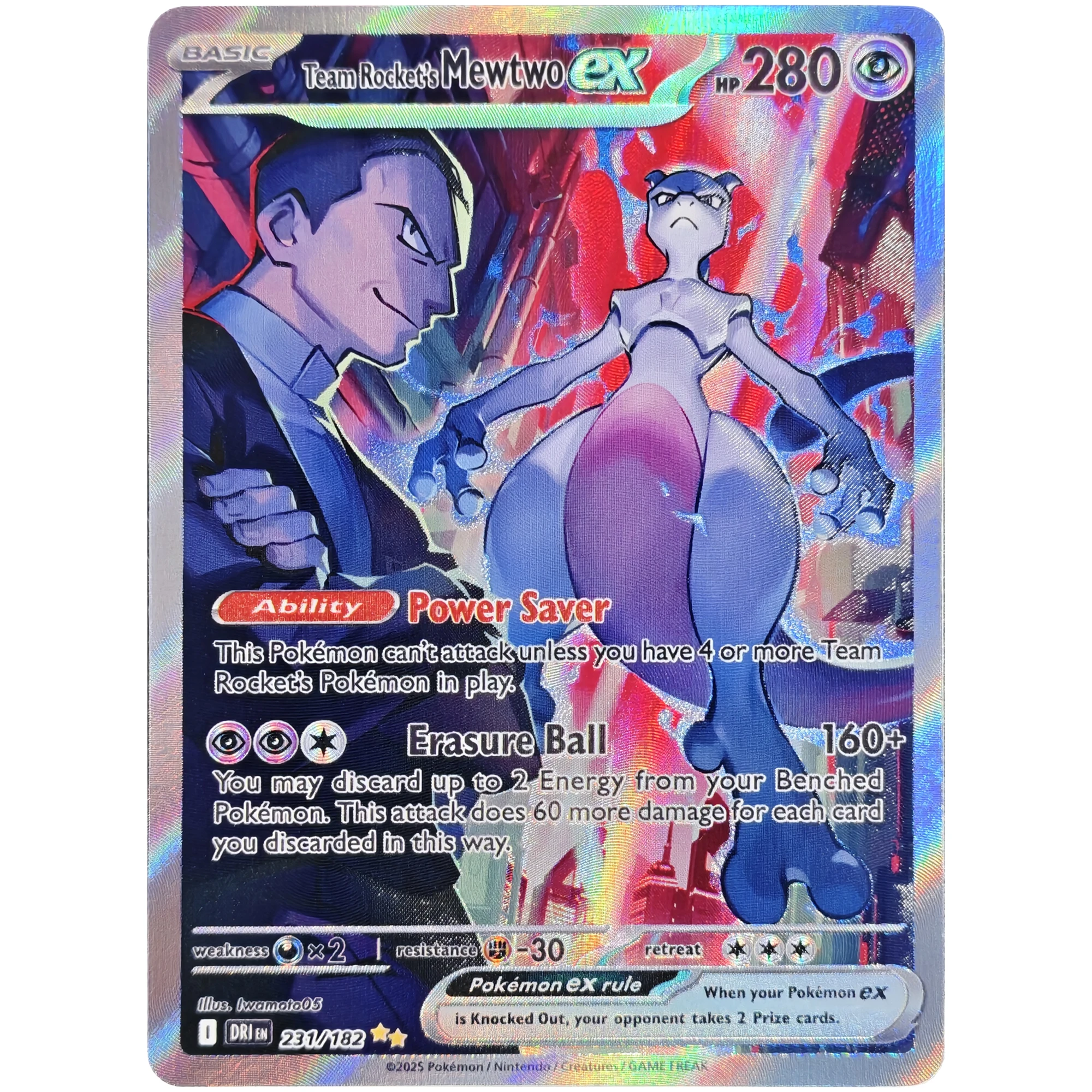 Hoge kwaliteit PTCG Engelse Team Rocket's Mewtwo zeldzame textuur flashcard Lugia Umbreon Mew DIY zelfgemaakte anime verzamelkaart