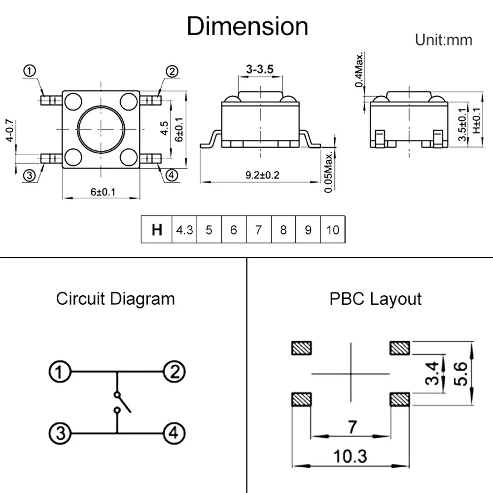 6*6mm Round Tactile Push Button Switch/Micro switch,6X6MM SMD button switch H=5/6/7/8/9/10/11/12/15mm