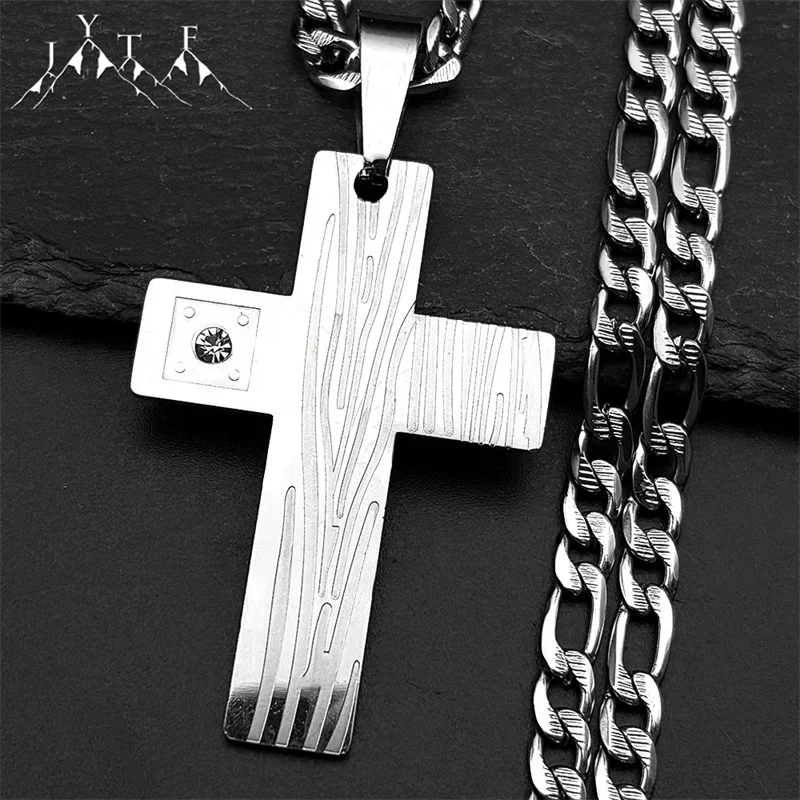 

Hip Hop Rhinstone Christian Cross Pendant Necklace Chain for Men Silver Color Stainless Steel Necklaces Punk Jewelry Gift