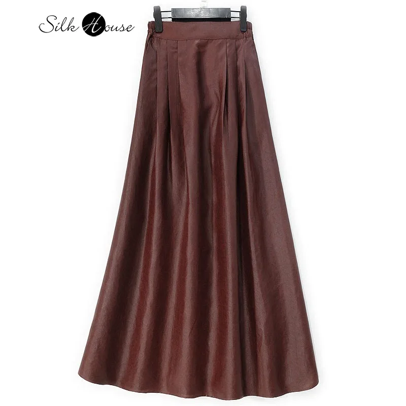 

2025 Women's Autumn Clothing 100% Natural Mulberry Silk Red Cloud Yarn Large Swing Pocket Design Versatile Fashion A-line Skirt