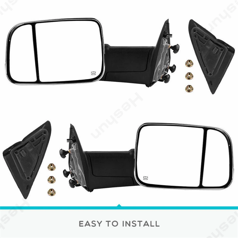 Pair Power Heated Temp Sensor Tow Mirrors For 09-12 Dodge Ram 1500 2500 3500 Switchback Power Heated Turn Signal Towing Mirrors