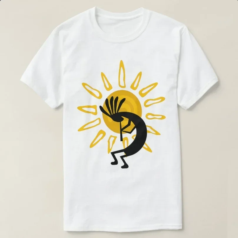 New fashion heavyweight O-Neck Short Sleeve Summer Casual -shirt Size S-5XL Native Tribe Kokopelli Southwest Gold Sun T-Shirt