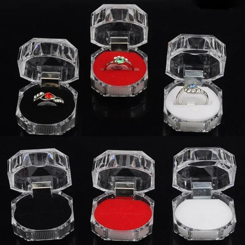 1-30Pcs Crystal Transparent Rings Earring Display Box Wedding Jewelry Package Boxes Ring Organizer Storage Wedding Jewelry Boxes