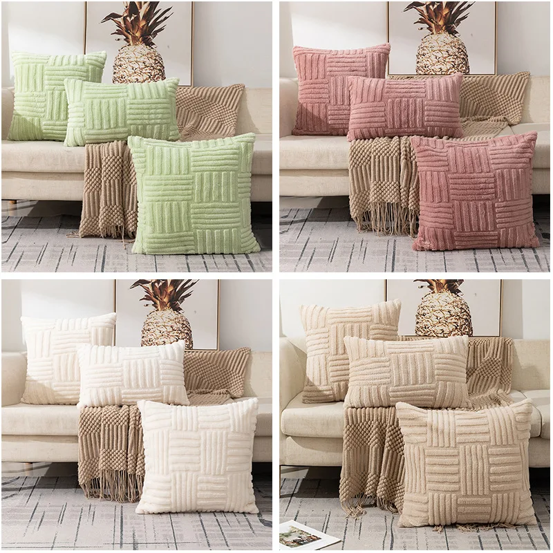 

Plush Pillow Cover Simple Solid Colour Modern Style Home Decoration Featured Sofa Pillow Case Cushions Cushion Cover Home Use