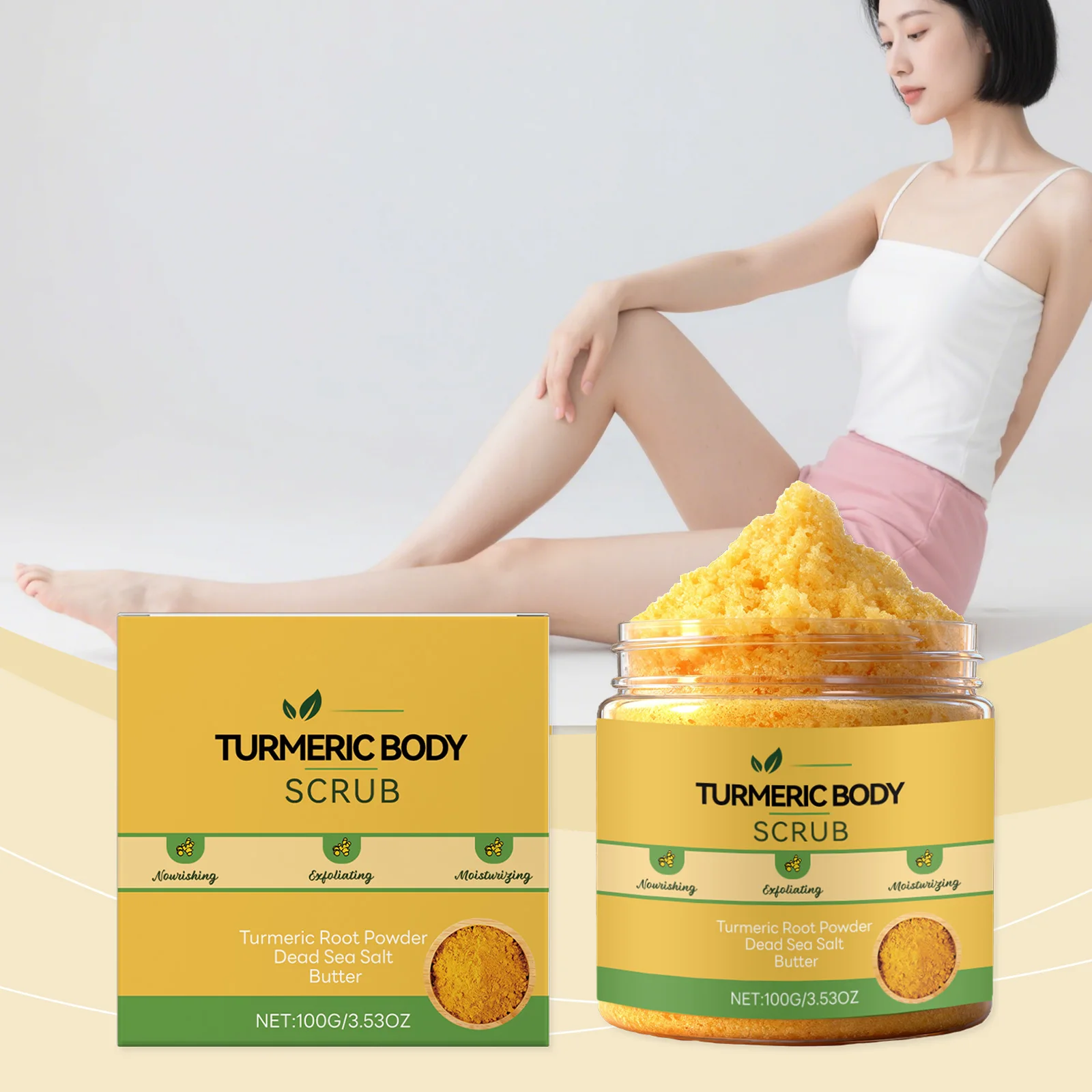 الكركم ملح البحر سطع فرك تنظيف عميق الأوساخ التقشير منع انسداد المسام تحسين تجفيف تليين مسحوق الكيراتين النظيف