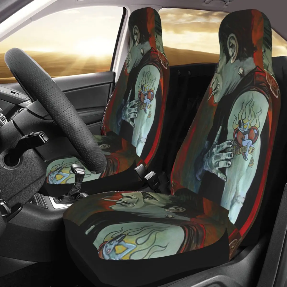 Broken Hearted Frankenstein Monster Tattoo Art Universal Auto Car Seat Covers Fit Any RV Spooky Film Bucket Seat Protector Cover