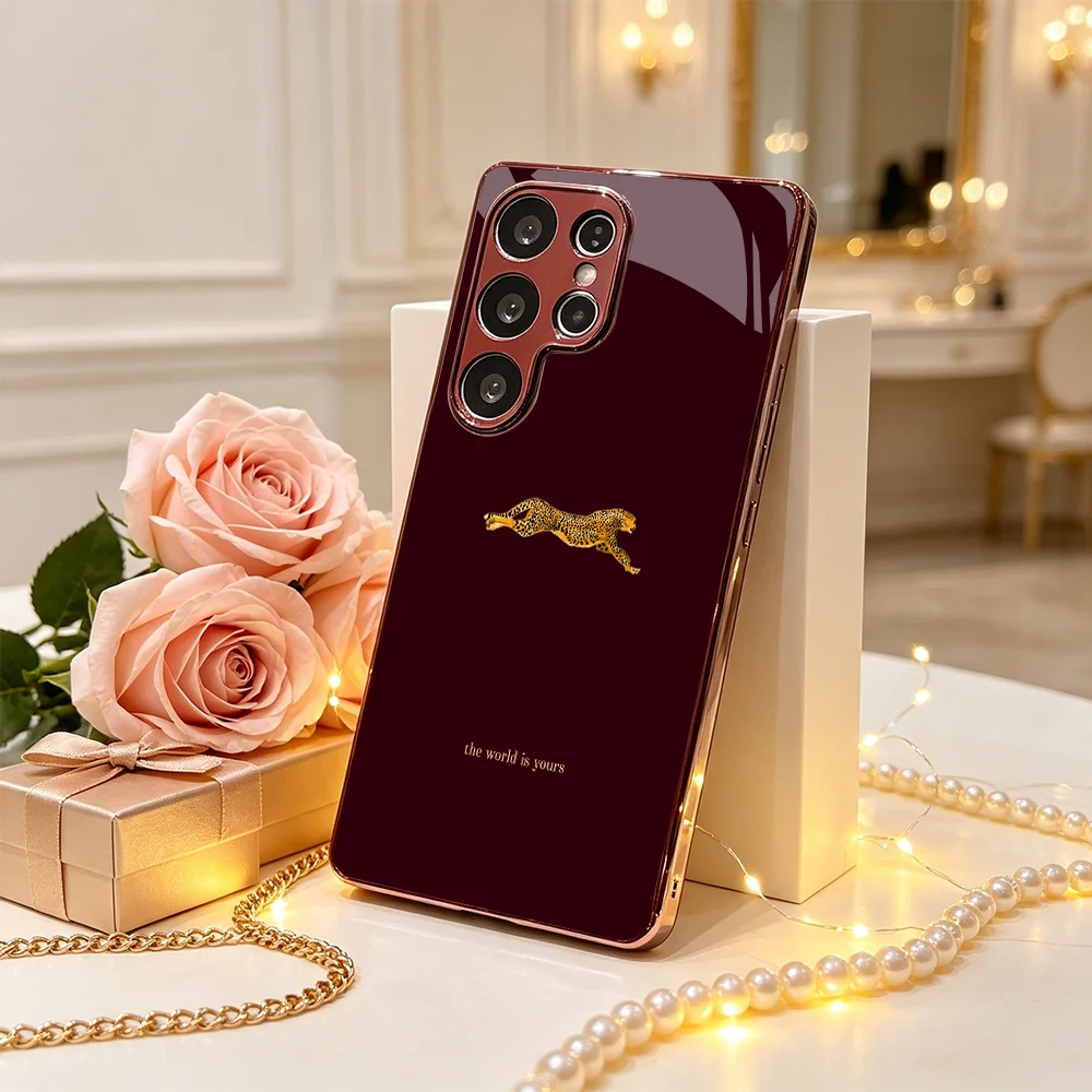 Inspirational Quote Golden Leopard Glass phone case for Samsung Galaxy S26 S25 S24 S23 S22 Ultra FE Plus Anti-Drop Shock Shell