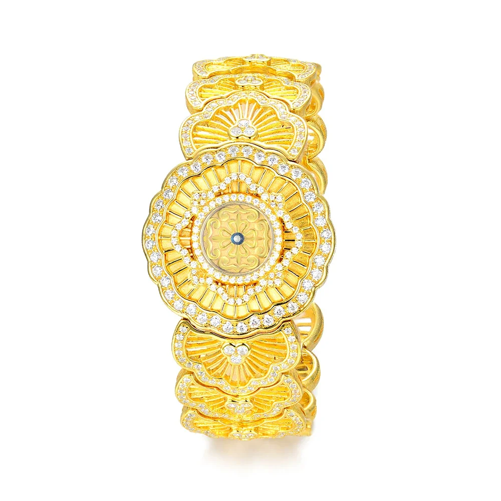 Cameo 925 Silver Synthetic Zircon Bracelet Gold Silver Hollow out Full Diamond Watch High Quality Fine Jewelry
