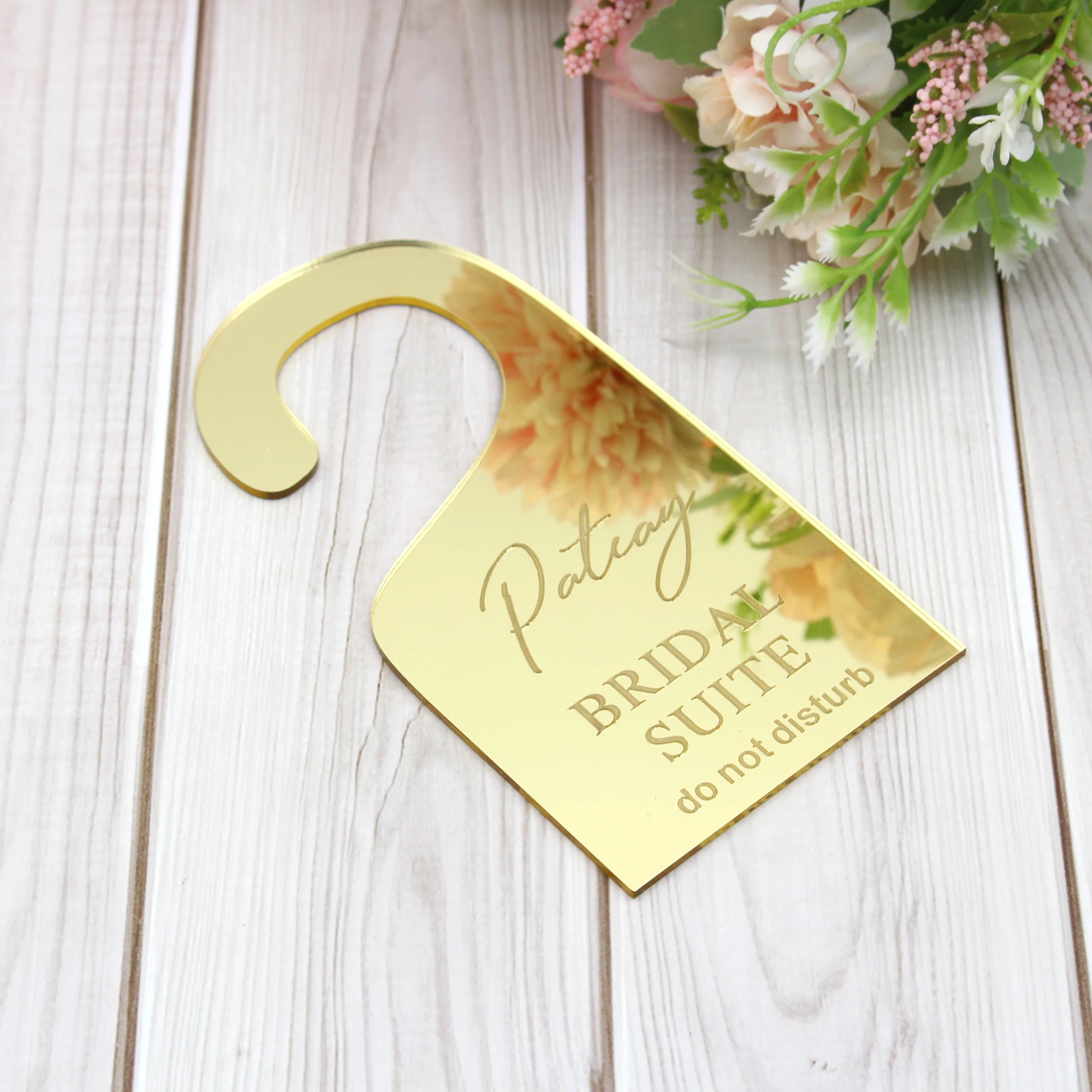 

Personalized Mirror Newlywed Name tags, Party Favors, Wedding Door Sign Customized, Hotel Room Decor,Do Not Disturb Door Sign