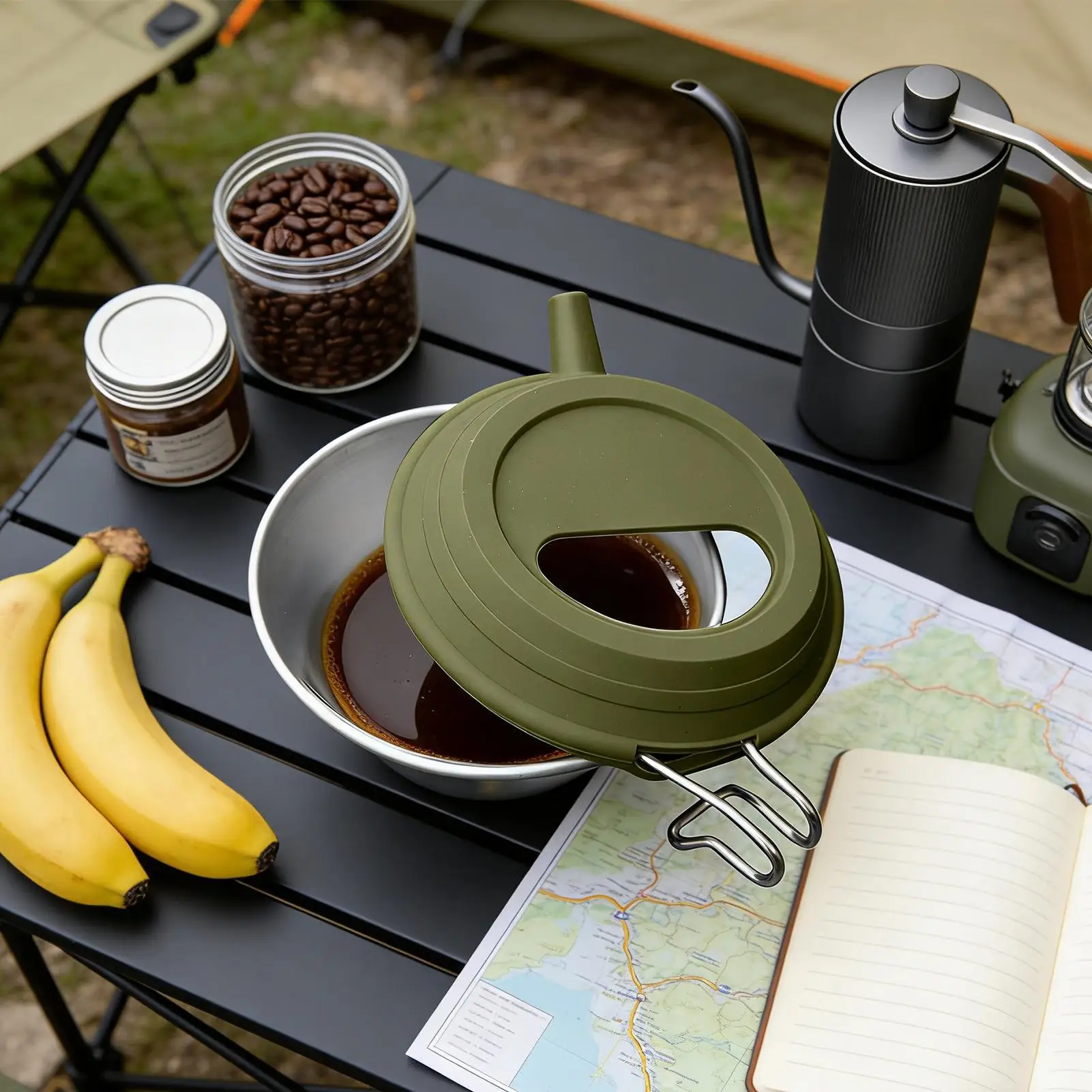 

Foldable Handle Camping Cup 2-in-1 Stainless Steel Mug & Pot With Silicone Lid Leak-Proof & Compact For Backpacking Hiking