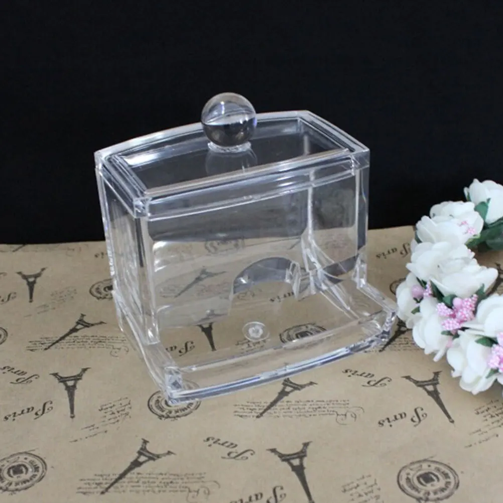 

Transparent Acrylic Cotton Pads Storage Box Crystal Clear Organizer Desktop Container for Swabs Lipstick Essentials